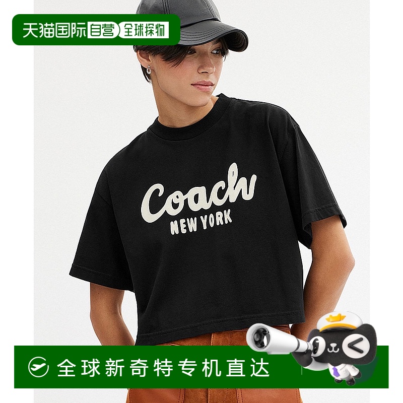 1h可退 日本直邮COACH 蔻驰 女士签名款短款T恤 CP778 BLK