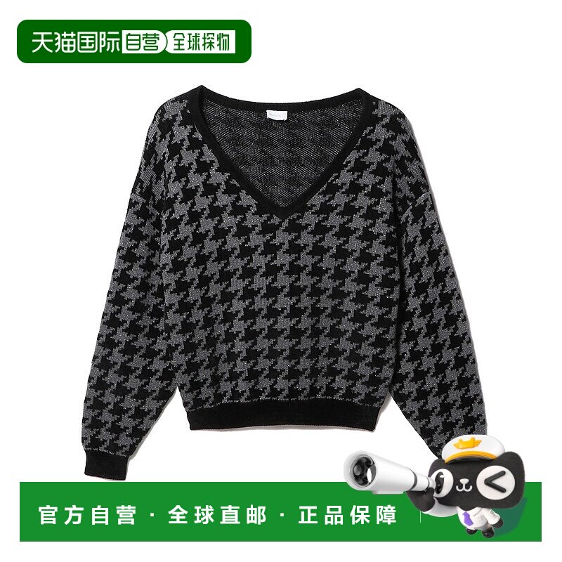 1h可退 日本直邮COLUMN 女装 千鸟格纹V领针织衫 拉梅混纺 宽松版