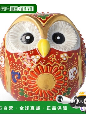 日本直邮九谷烧 2.2 号圆形猫头鹰 红色 装饰品 护身符 猫头鹰