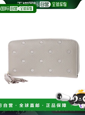 【日本直邮】Perche perche 牛皮圆点刺绣圆形钱包（浅灰色）真皮