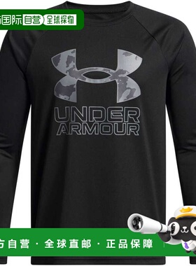 日本直邮Under Armour UATECH 混合印花填充长袖T恤黑色/钛灰色