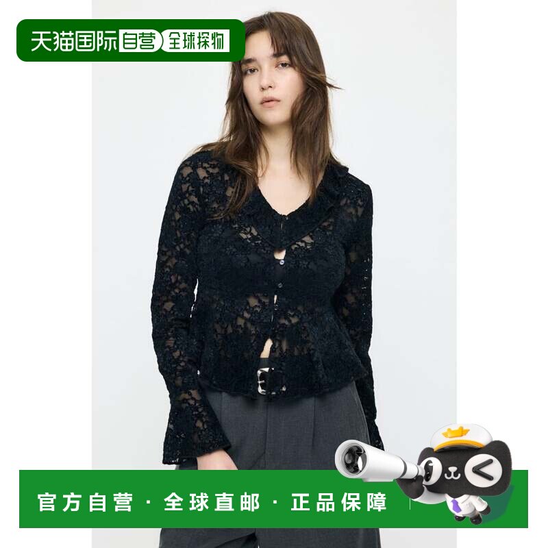 日本直邮MOUSSY 蕾丝荷叶边衬衫外套 上衣黑色图片