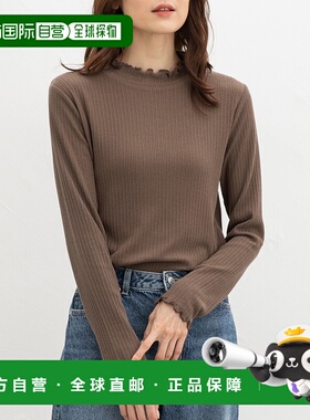 1h可退 日本直邮Honeys 女装 宽松半高领纯棉混纺T恤 修身显瘦设