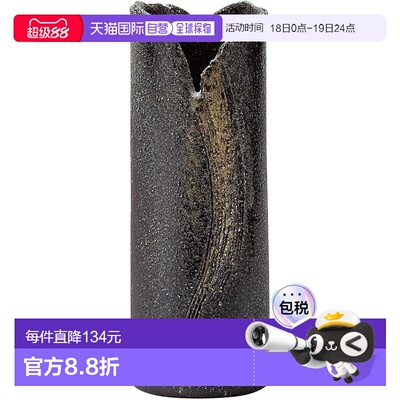 【日本直邮】信乐烧 hechimon 花瓶 大号 纵长 黑窑肌金彩 MR-1-2