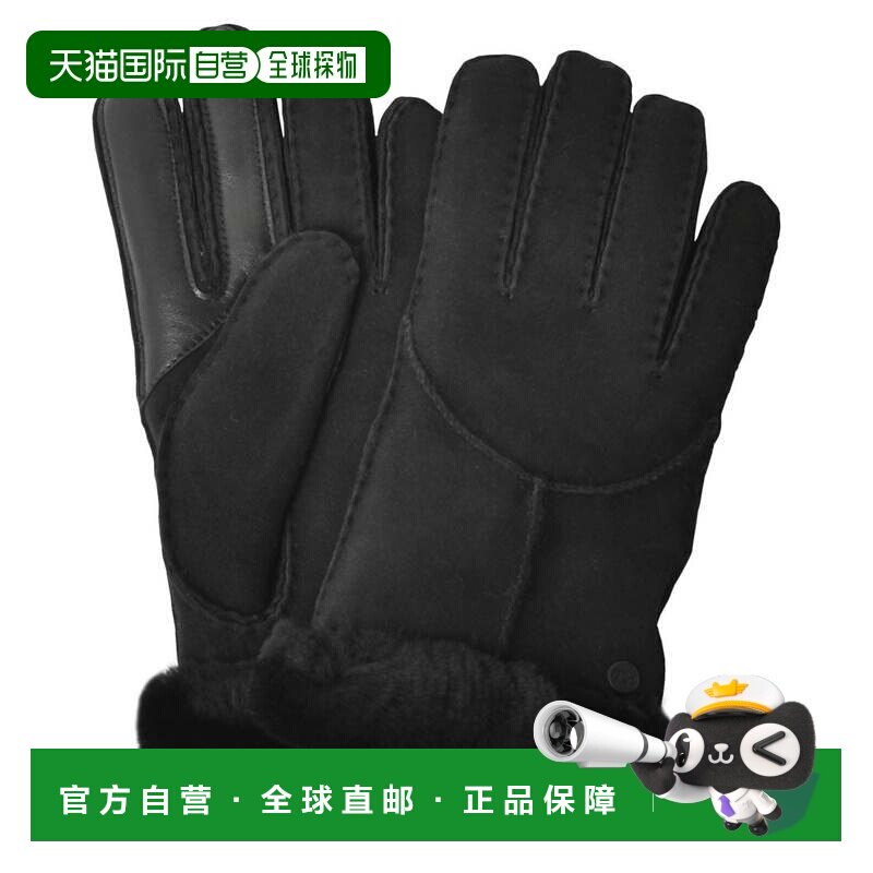 日本直邮UGG 羊皮毛一体鞭缝线手套黑色