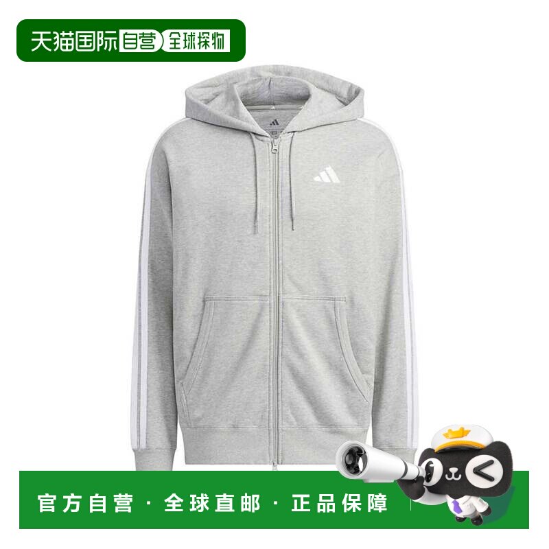 日本直邮adidas 男士 ESS+ 3S 运动套装 全拉链连帽卫衣 中灰色