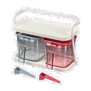 【日本直邮】珍珠金属家用厨房小型调料盒一体2格红蓝色