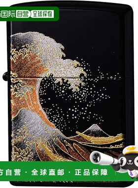 【日本直邮】ZIPPO 打火机黑色正品金色莳绘波浪富士日式图案 2LA