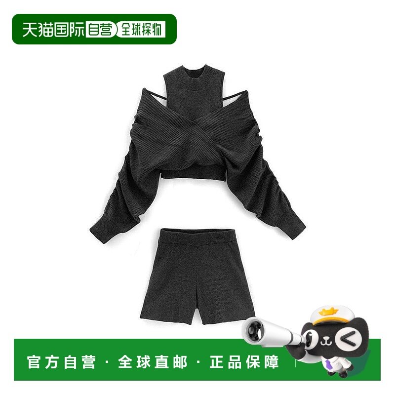 日本直邮日潮 GRL褶皱裹胸上衣×短裤针织套装ru1161露肩蝴蝶结