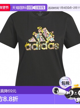 日本直邮adidas 女士花卉徽章运动图案短袖T恤 [ETM35 H52232 H52
