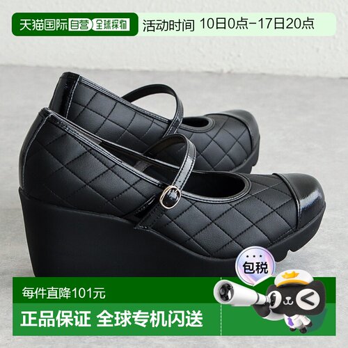 日本直邮First Contact 女士绑带高跟鞋穿着舒适绑带设计圆头坡跟