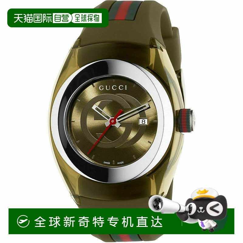 日本直邮古驰 GUCCI 卡其色表盘硅胶表带中性风男士手表 情侣款 Y