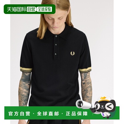 日本直邮FRED PERRY 男女同款 全棉光泽感 针织Polo衫 对比色袖口