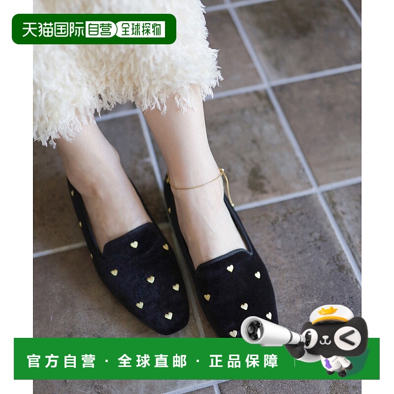 1h可退 日本直邮SESTO 女士心形刺绣方头低跟单鞋 dtp4607新款