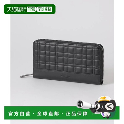 日本直邮Burberry 黑标Crestbridge格纹缝线圆形拉链钱包 黑色