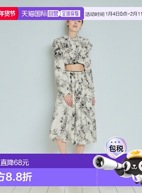 日本直邮日潮 GRL 花卉蕾丝腰部收紧喇叭裙连衣裙 kz413荷叶边