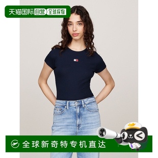 日本直郵Tommy 彈力修身 螺紋刺繡復古打底針織短袖 上 Hilfiger
