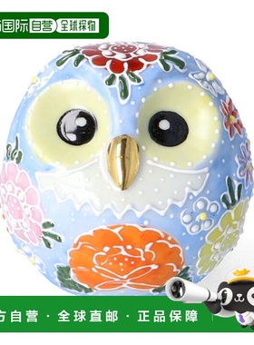日本直邮九谷烧2号 猫头鹰 友禅 锦森（蓝色） / 友山摆饰护身符
