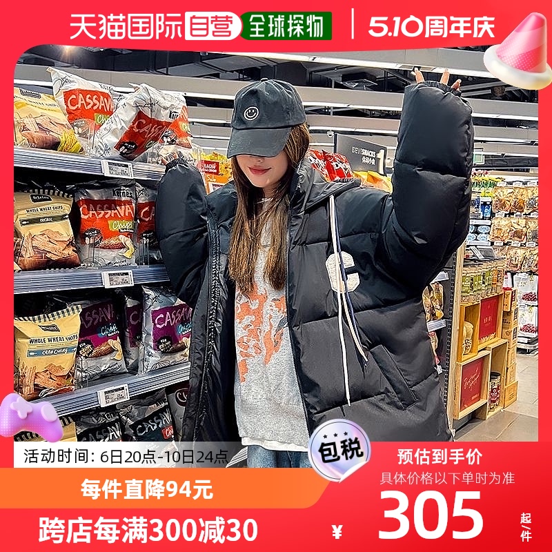 Zoe Jenko女士羽绒服黑色面包服保暖拉链饰品大衣