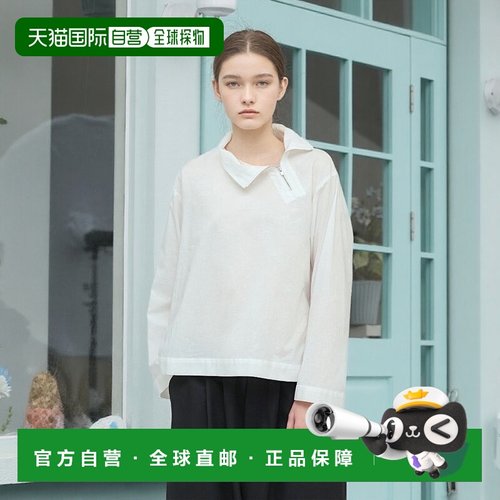 1h可退 日本直邮mizuiro ind 女装长袖半拉链高领纯棉衬衫 323010