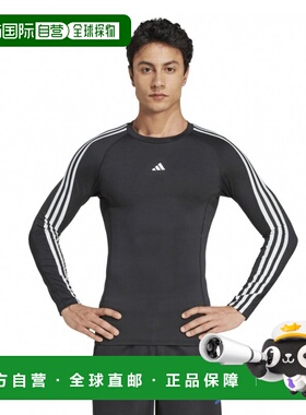 日本直邮adidas 男士科技贴身压缩训练三条纹长袖T恤 [IN5586] 运