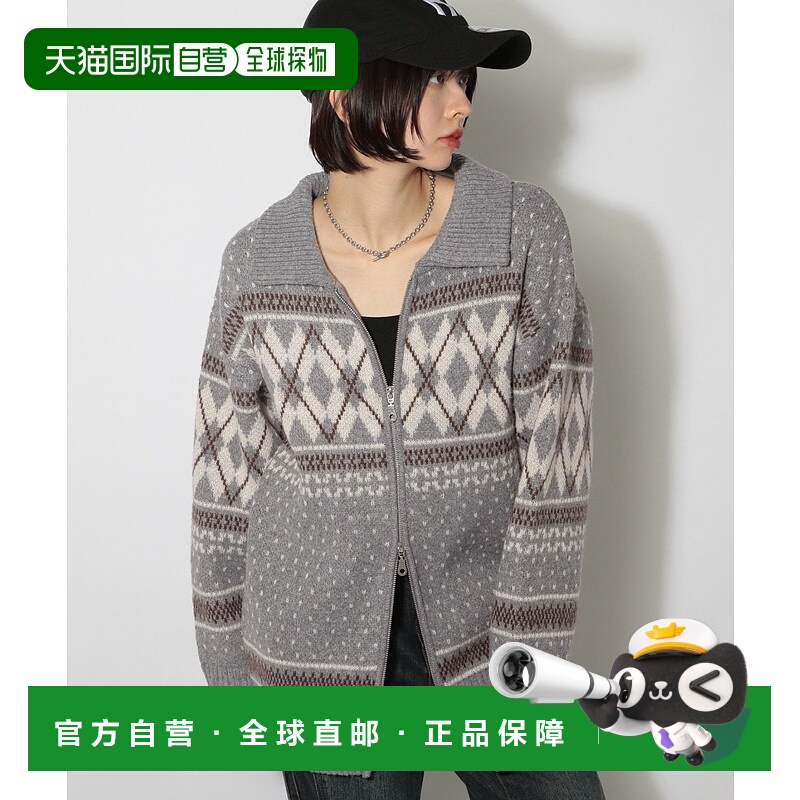 1h可退 日本直邮PAGEBOY 女装宽松双拉链卡其风针织开衫 625193