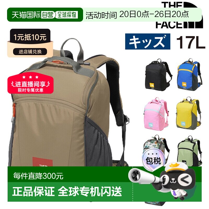 日本直邮The North Face 儿童长方形17升背包男女童书包 NMJ72359