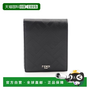 日本直邮中古Fendi芬迪男S级99新bi fold双折牛皮短钱包黑色