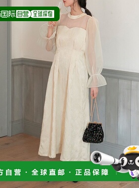 日本直邮forksy. 女士缎面提花雪纺拼接连衣裙 FOop384