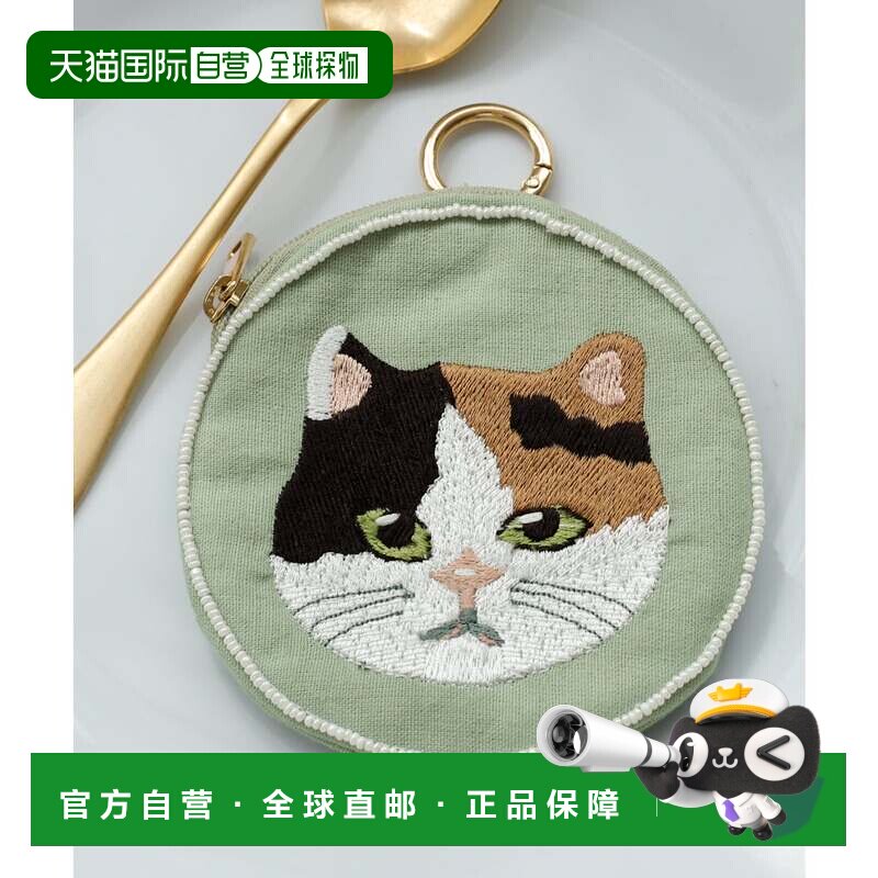 日本直邮VitaFelice 猫刺绣与串珠圆形迷你化妆包背包小包 MIKE