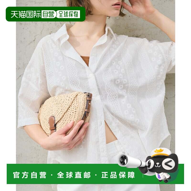 日本直邮coca 纯棉蕾丝大码短袖衬衫 白色背心罩衫