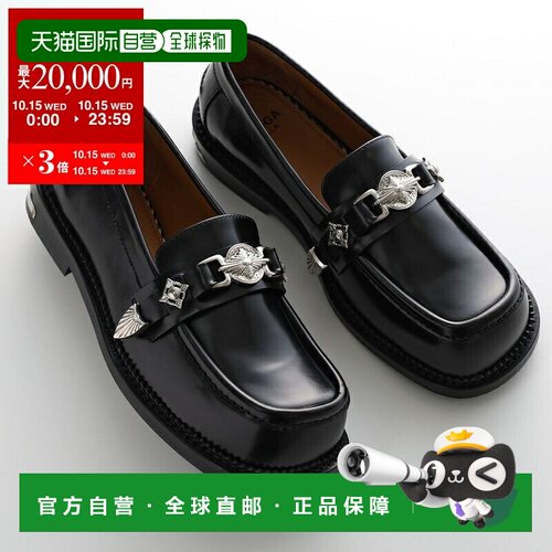 日本直邮TOGA PULLA 方形金属乐福鞋 AJ1348 女士黑色皮鞋-POLIDO