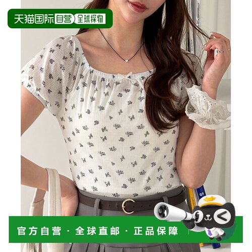 日本直邮muet. 女装 小碎花镂空泡泡袖T恤 209100