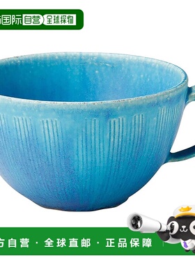 【日本直邮】Hechimon丸伊制陶 汤杯 带手柄 蓝色梳型纹490ml