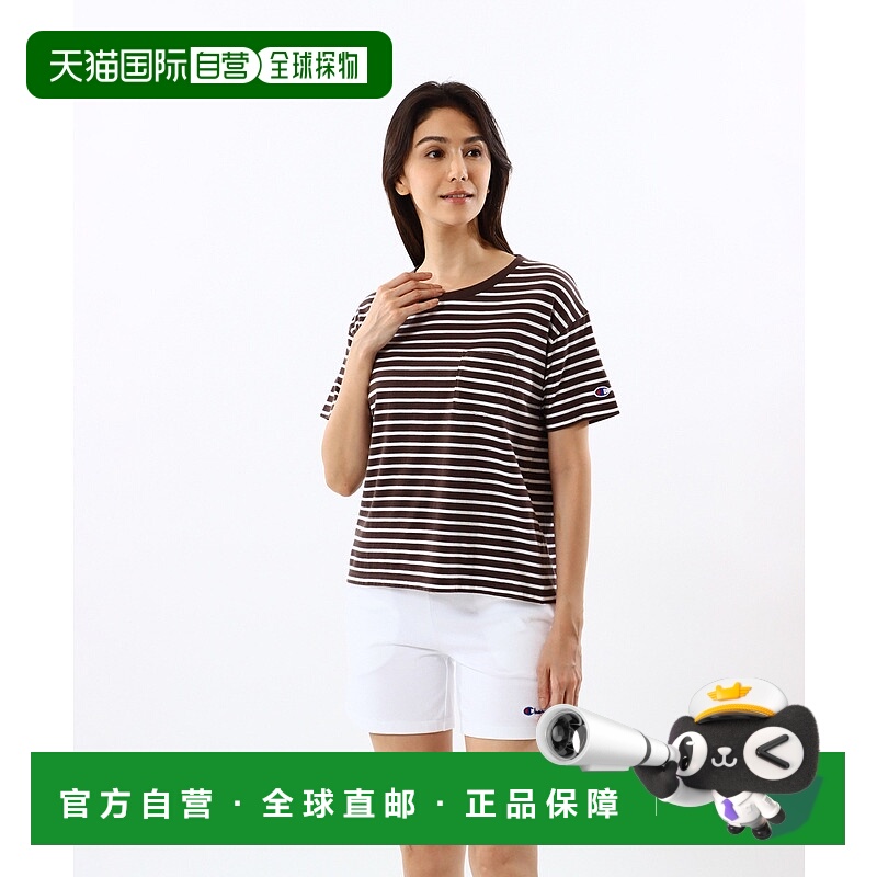 1h可退 日本直邮冠军 Champion女士基础条纹短袖口袋T恤 CWX343
