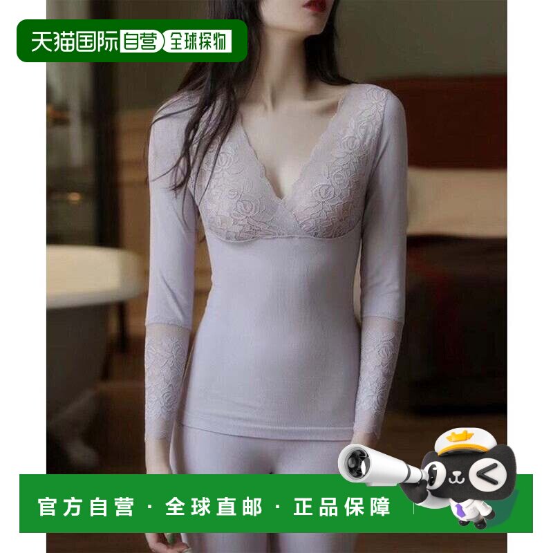 日本直邮蕾丝女士两件套装 碎花 V领内搭（薰衣草）长袖打底衫