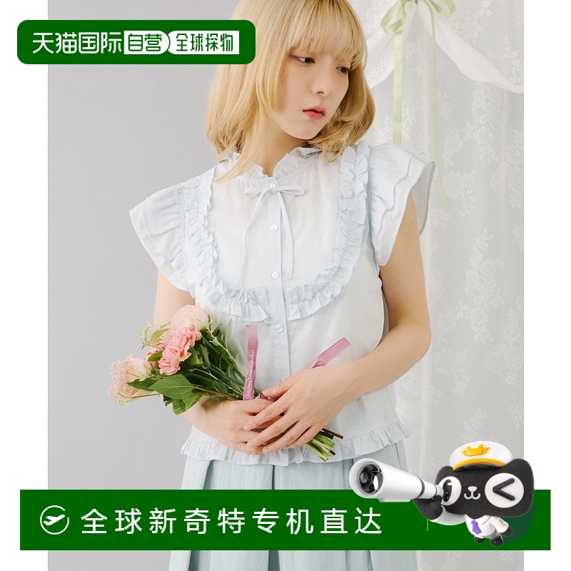 1h可退 日本直邮kutir 女士复古夏季短袖荷叶边丝带衬衫 579501