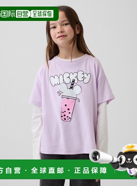 1h可退 日本直邮GAP儿童×迪士尼 oversize变色亮片卡通T恤 87083