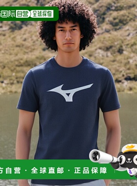 【日本直邮】美津浓Mizuno吸汗速干印花T恤大LOGO32MA0514深蓝色M