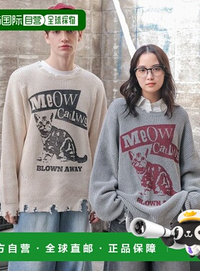 1h可退 日本直邮PAGEBOYLIM 男女同款猫咪图案破洞宽松针织衫 320