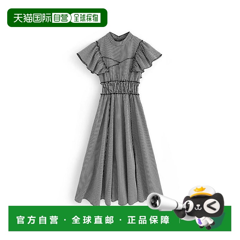 日本直邮日潮 GRL 格纹荷叶袖喇叭裙连衣裙 at1975