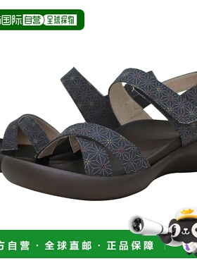 日本直邮RegettaCanoe 日式麻叶图案凉鞋平坡跟后带交叉带低跟CJF