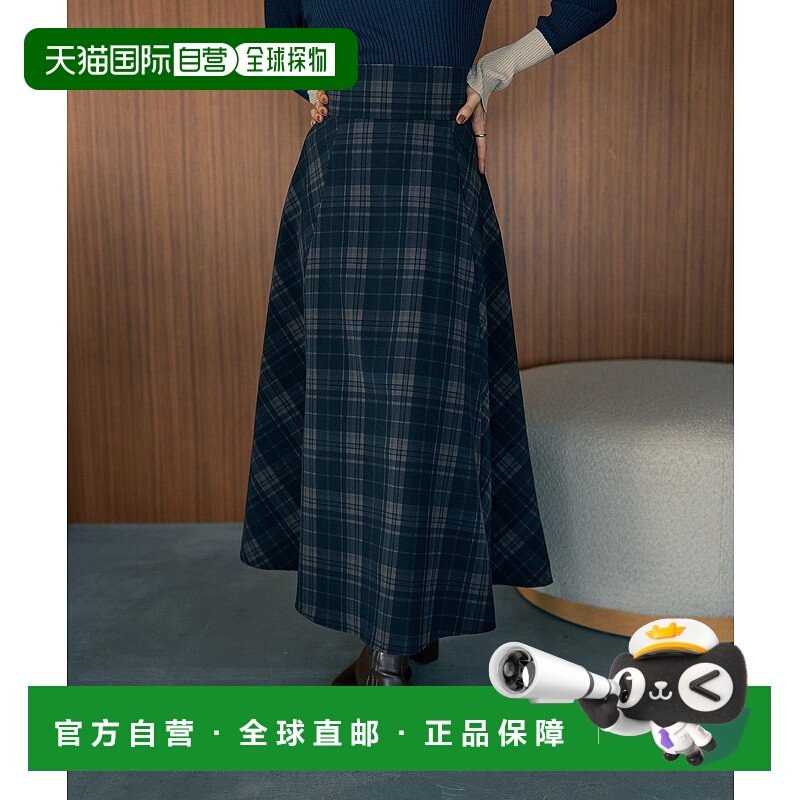 1h可退 日本直邮earth music&ecology 女士背面蕾丝拼接格纹长裙