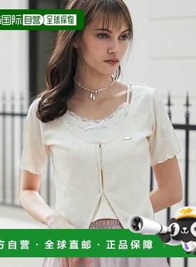 1h可退 日本直邮MAJESTIC LEGON 女士绸带蕾丝层叠短袖上衣 10520