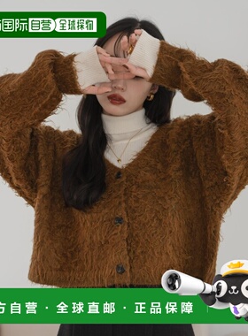 1h可退 日本直邮hinari 女装 V领短款针织开衫 毛绒柔软 显瘦修身