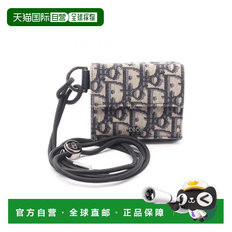 日本直邮中古Dior迪奥女A级95新trifold wallet三折钱包帆布短钱