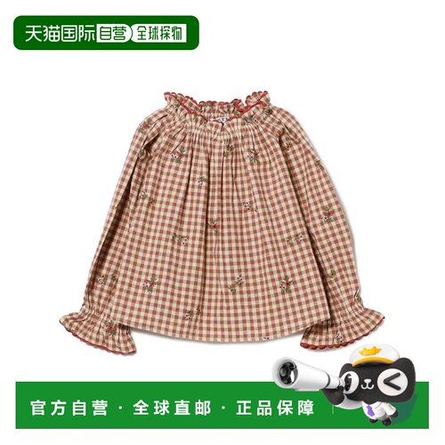 日本直邮EMILE & IDA 女童 格纹荷叶边刺绣衬衫 5【付后1h可退】