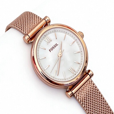 日本直邮Fossil Carlie Mini 三针玫瑰金色不锈钢手表 ES4433 女