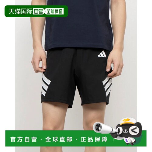 日本直邮adidas 男士健身短裤 图标三条纹 JC5225 黑色