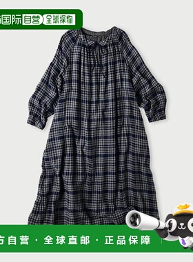 1h可退 日本直邮45R 蓬松双层纱褶皱连衣裙（靛蓝色）格子